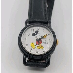 Vintage Lorus Mickey Mouse Quartz Watch V811-0070 Disney Black Case